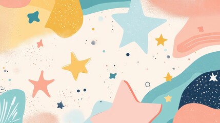 Poster - Abstract pastel background with stars and organic shapes.
