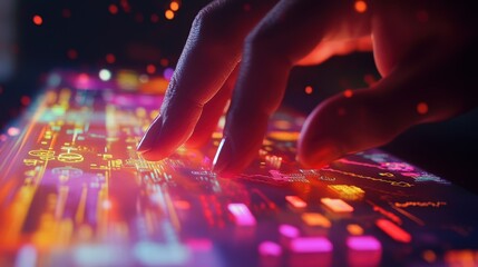 Aufkleber - woman engineer using futuristic transparent tablet with glowing holographic interface, working with 