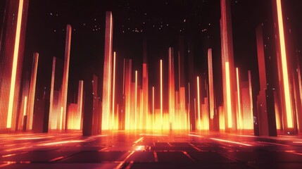 Poster - a digital d bar chart projected on a virtual screen, with tall, glowing bars reaching upward, symbol