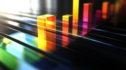 Poster - A dynamic D bar chart showcasing fluctuating financial data, featuring glossy bars in different colors, reflecting light and adding depth to the presentation.