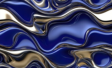 Poster - Abstract background with golden wavy lines, minimalism, and blue and gold waves, creating a metallic effect. Abstract blue background with golden texture