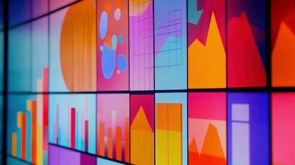 Poster - Colorful data visualization wall display showing various charts and graphs.