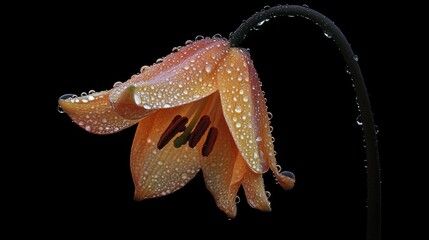 Poster - A flower with dew drops on its petals against a dark background, with the droplets reflecting light and adding a sense of depth and richness to the image.