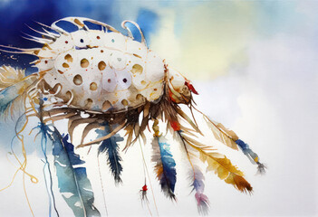Poster - a vibrant and abstract object reminiscent of an artistic interpretation of a feathered creature.  