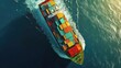 © MAGNIFIER - Overhead perspective of a container ship at sea, sleek design and vivid containers
