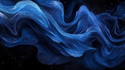 Aufkleber - Abstract swirling blue fabric on black background.