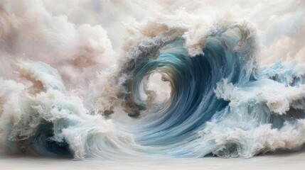 Wall Mural - Majestic Ocean Wave Surrounded by Mystical Clouds and Light