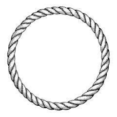 Wall Mural - circular rope frame detailed black and white outline line art drawing of woven twine circle