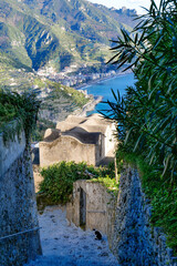 A small street in the ancient village of Ravello, a town in the province of Salerno, Italy.