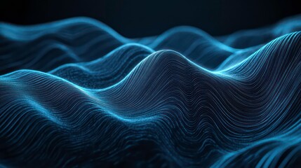 Aufkleber - Abstract blue wavy lines on dark background.