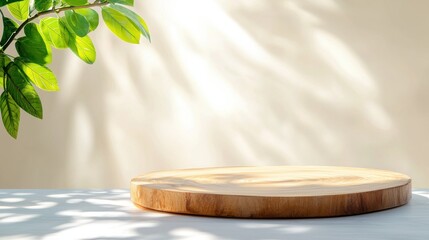 Poster - Lifestyle product display natural setting wooden surface bright environment minimalist viewpoint