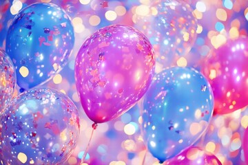 Poster - Colorful festive balloons and sparkling confetti create a joyful atmosphere for celebrations and gatherings. Generative AI