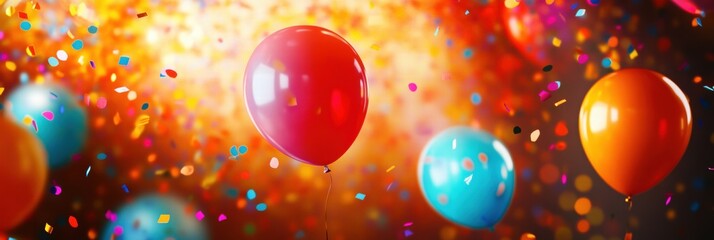 Poster - Colorful balloons and vibrant confetti for joyful celebrations at a festive party atmosphere. Generative AI