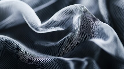 Textured fabric, grayscale, wavy, net-like pattern.