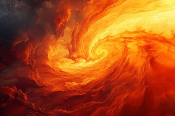 Poster - A vibrant display of fiery reds and sunset oranges swirling in a tempestuous formation, resembling an intense cosmic event at dusk