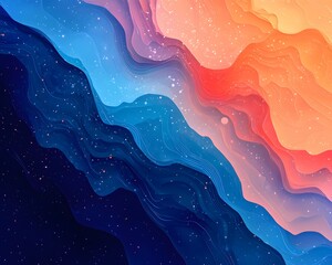 Poster - A mesmerizing abstract background featuring flowing waves in shades of blue, orange, and pink, creating a dynamic and vibrant visual experience suitable for various designs.