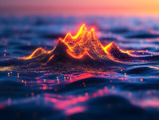 Poster - A stunning visual representation of digital peaks illuminated by vibrant colors, showcasing the interplay of light and technology in a mesmerizing landscape.