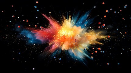 Poster - A vibrant explosion of colors captured against a dark backdrop, showcasing a stunning array of particles and energy, perfect for creative and artistic projects in various media.