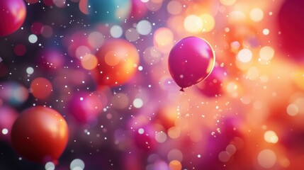 Poster - Colorful balloons and confetti create a joyful atmosphere for festive celebrations at night. Generative AI