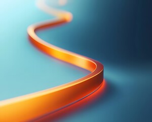 Poster - Abstract orange line flowing on a gradient blue background, creating a dynamic visual effect.