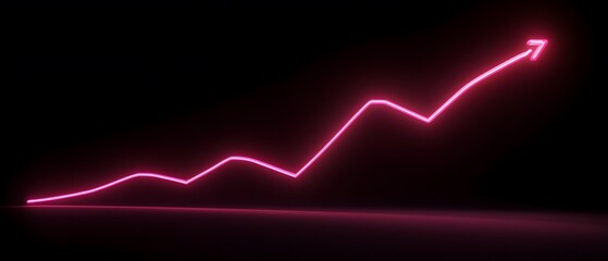 Poster - An abstract neon pink line graph on a black background representing growth and success in business. The upward trend signifies positive performance and future potential.