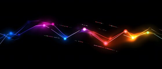 Poster - Vibrant neon waves representing technology and innovation on a dark background.