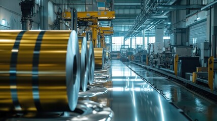 Wall Mural - Industrial Factory Interior with Rolls of Metal