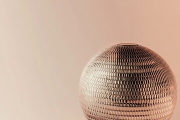 Poster - close-up 3d view of round perfume bottle with metallic textures displayed on solid color background