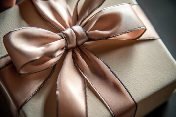 Poster - close-up of ribbon being tied into perfect bow on gift box captured in soft natural light