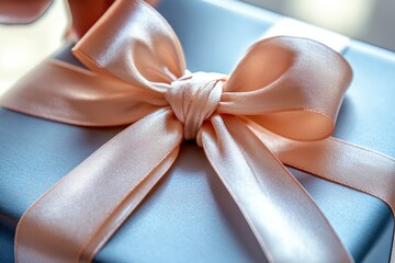 Poster - close-up of ribbon being tied into perfect bow on gift box captured in soft natural light