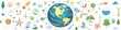 © Сергей Захаров - creative illustration of earth surrounded by icons of renewable energy water conservation and tree planting