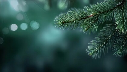 Poster - close-up of evergreen pine needles with soft bokeh background, suitable for winter, holiday, or nature themed designs