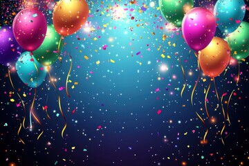 Poster - Bright and colorful festive background with balloons and confetti perfect for joyful celebrations and special events. Generative AI