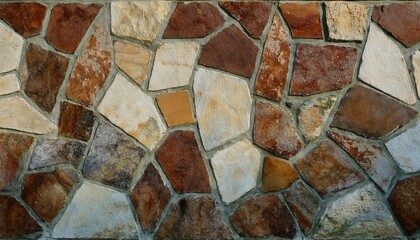 Poster - weathered stone wall texture with irregular tan, orange, and gray patterns, ideal for background designs, and architectural references