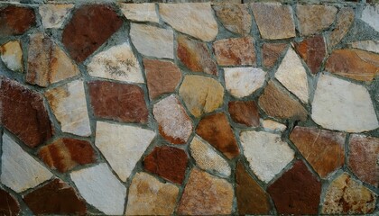 Poster - weathered stone wall texture with irregular tan, orange, and gray patterns, ideal for background designs, and architectural references