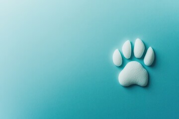 Poster - single puppy paw print stamped on smooth pastel blue background with soft natural shadows