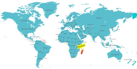  World Map Highlighting Country of Madagascar With Geographic Details
