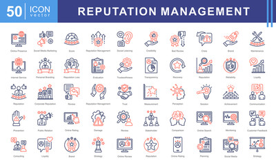 Poster - Reputation Management icon collection set. Containing reputation, brand, trust, perception, online presence, public image, credibility icon. Simple vectors illustration.