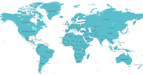  World Map Highlighting Country of Moldova With Geographic Details