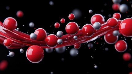 Poster - series of red and silver spheres moves gracefully in a wave pattern, creating a mesmerizing visual effect