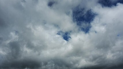 Wall Mural - time lapse of white and gray clouds moving through a dark blue sky