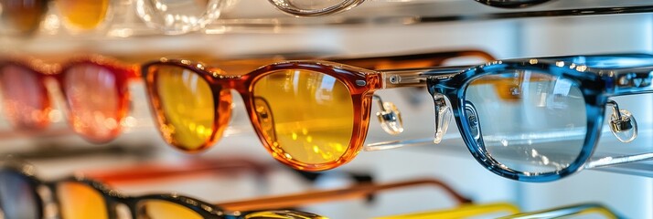 Poster - Close up of a female eye behind corrective glasses showcasing modern eyewear. Generative AI