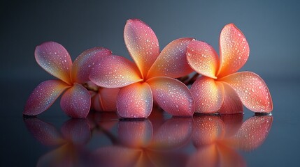 Wall Mural - Dewy Plumeria blossoms reflect, studio backdrop