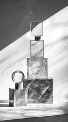 Poster - Artistic monochrome display of geometric glass shapes studio setting product minimalist environment high angle view