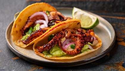 Wall Mural - Charred Octopus Tacos with a Fusion of Flavors