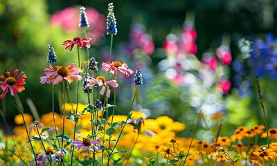 Wall Mural - vibrant summer garden with colorful flowers in full bloom