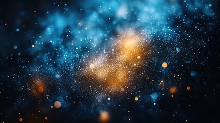Abstract background with vibrant blue and orange bokeh lights.