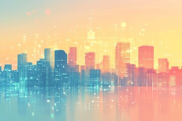 Aufkleber - modern city with communication network. online connection and data traffic.