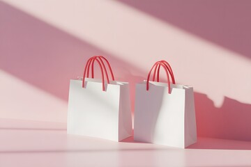 Pink studio, two white shopping bags, sunlight, mockup (1)