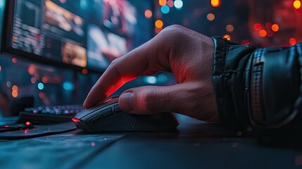 Poster - A person using a mouse to edit a photo on a computer, focusing on details. 